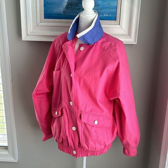 Vintage 80s Be in the Current Seen Hot Pink Lightweight Preppy Jacket Small - Picture 2 of 15